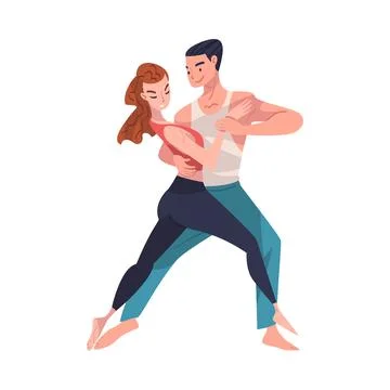 Dancing Couple Performing Dance at Choreography Class Vector Illustration Stock Illustration