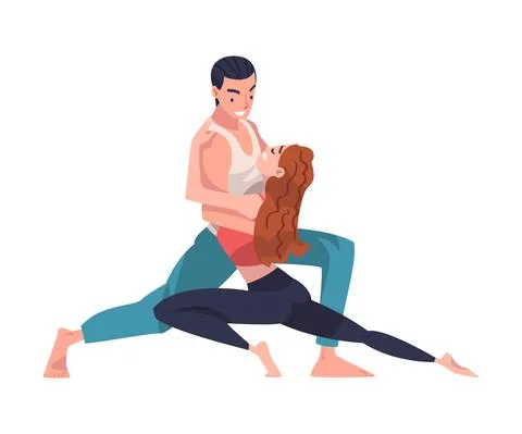 Dancing Couple Performing Dance at Choreography Class Vector Illustration Stock Illustration