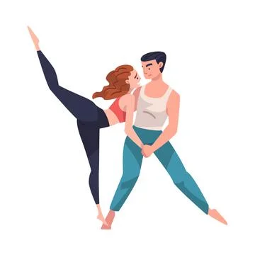 Dancing Couple Performing Dance at Choreography Class Vector Illustration Illustrazione stock