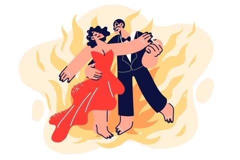 Dancing couple performs passionate salsa dance, dressed in tuxedo and elegant Stock Illustration