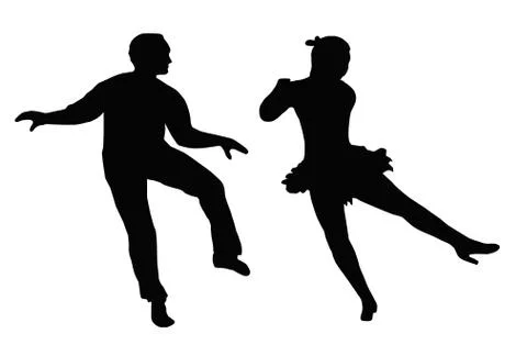 Dancing couple steps and kick Stock Illustration