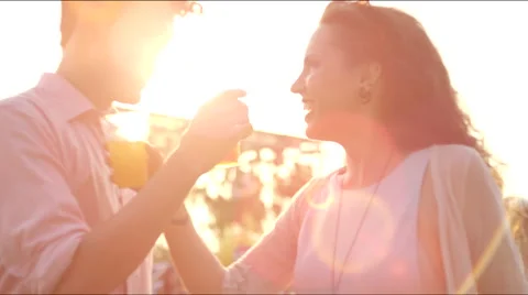 Dancing couple toasts in locked arms 스톡 동영상 63079357