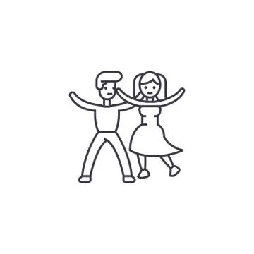Dancing couple vector line icon, sign, illustration on background, editable Stock Illustration