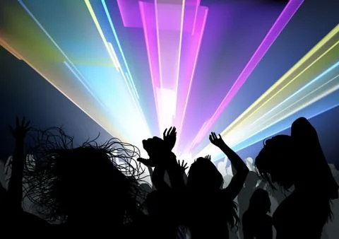 Dancing Crowd and Disco Light Show Stock Illustration