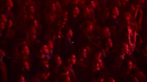 Dancing crowd of spectators and fans at a rock concert at the stadium Stock Footage 220505525