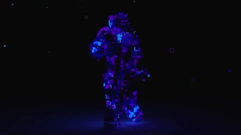 Dancing Cube Man in blue and purple cubes Stock Footage 234106132