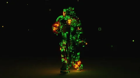 Dancing Cube Man in green and yellow cubes Stock Footage 234106240