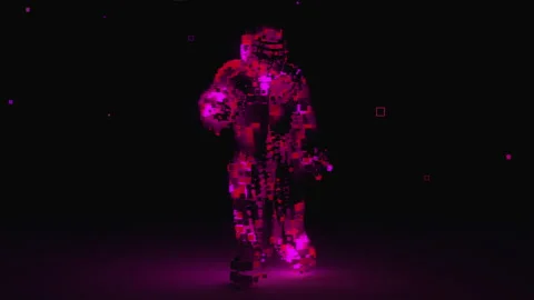 Dancing Cube Man in red and purple cubes Stock Footage 234106173