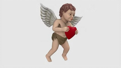 Dancing cupid with red heart - 3d render looped with alpha channel.v Stock Footage 224091364