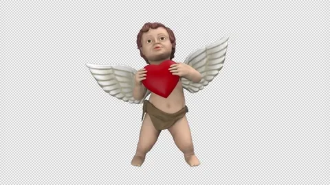 Dancing cupid with red heart - 3d render looped with alpha channel. Stock Footage 224092528