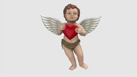 Dancing cupid with red heart - 3d render looped with alpha channel. Stock Footage 224092753