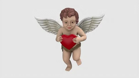 Dancing cupid with red heart - 3d render looped with alpha channel. Stock Footage 224093506