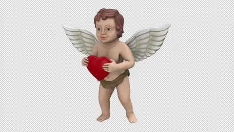 Dancing cupid with red heart - 3d render looped with alpha channel. Stock Footage 224093734