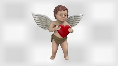 Dancing cupid with red heart - 3d render looped with alpha channel. Video stock 224094021