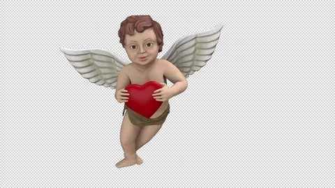 Dancing cupid with red heart - 3d render looped with alpha channel. Stock Footage 224094127