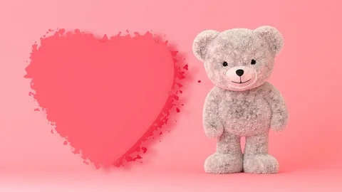 Dancing Cute Gray Teddy Bear Near The Pink Heart Stock-Footage 124197950