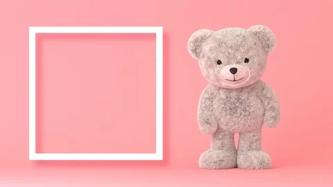 Dancing Cute Gray Teddy Bear Near The Frame For Text Stock-Footage 124228842
