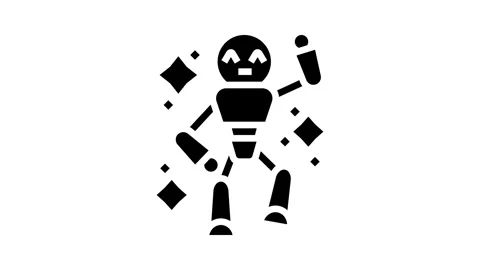 Dancing cute robot glyph icon animation Stock Footage 326140037