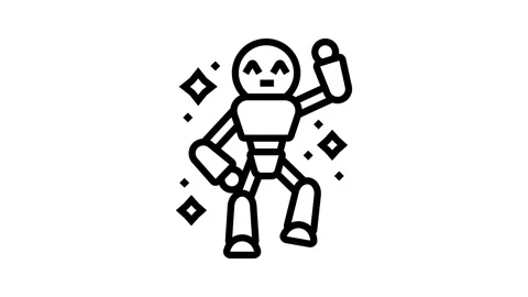Dancing cute robot line icon animation Stock Footage 326121711