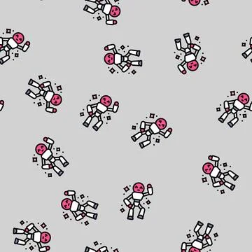 Dancing cute robot vector seamless pattern Illustrazione stock