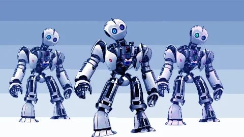 Dancing cute robots 8 bit loop. 3d animation Stock Footage 233560156