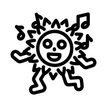 Dancing cute sun character line icon vector illustration イラスト素材