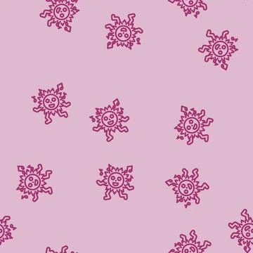 Dancing cute sun character line vector seamless pattern Illustrazione stock
