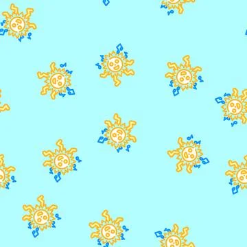Dancing cute sun character vector seamless pattern Illustrazione stock