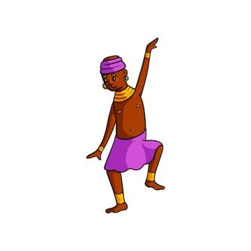 Dancing cute tribe african kid with pink skirt Stock Illustration