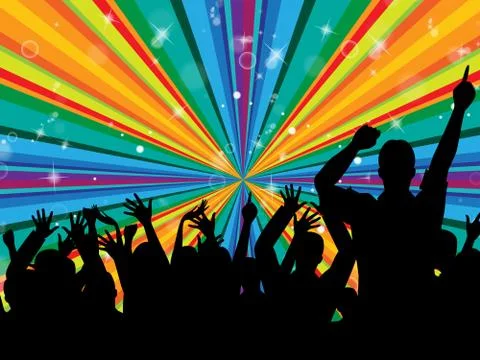 Dancing disco indicates radiance beam and cheerful Иллюстрация