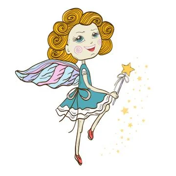 Dancing Fairy with magic wand Stock Illustration
