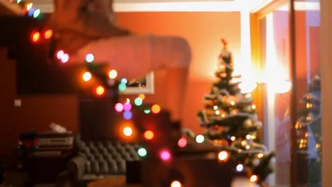 Dancing feet on glowing staircase on the background of the Christmas tree. Stock Footage 70767605