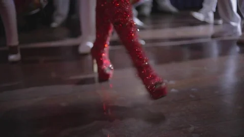Dancing feet sparkling red samba boots 스톡 동영상 80726884