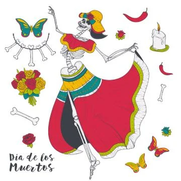 Dancing female skeleton vector イラスト素材