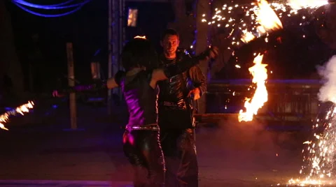 Dancing with fire Stock Footage 53542197