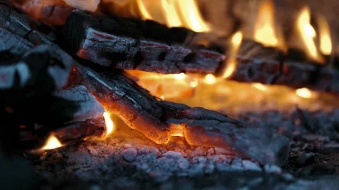 Dancing flames and vibrant sparks create an enchanting glow that lights up Stock Footage 296515652
