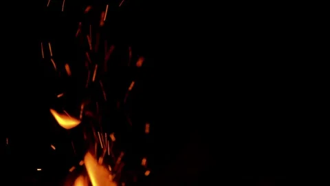 Dancing flames and vibrant sparks create an enchanting glow that lights up Stock Footage 296515693