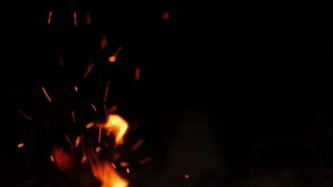 Dancing flames and vibrant sparks create an enchanting glow that lights up Stock Footage 296515705