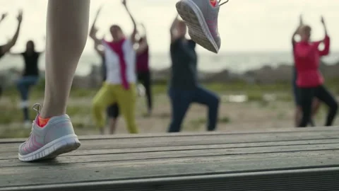 Dancing flashmob on the beach Stock Footage 159483869