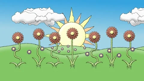 Dancing flowers with sun and clouds in background for spring and summer Stock-Footage 132231404