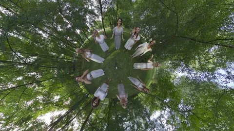 Dancing in the Forest A 360-Degree Experience of Unity and Joy Stock Footage 288194816