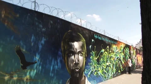 Dancing in front of Street Art Stock Footage 41757297