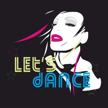 Dancing girl on black background. - Vector Stock Illustration