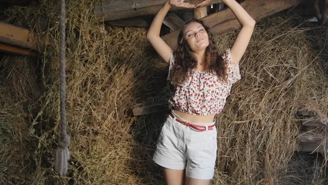 Dancing Girl in the Hayloft Stock Footage 85483717