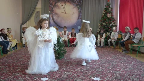 Dancing girls in kindergarten for Christmas Stock Footage 220951887