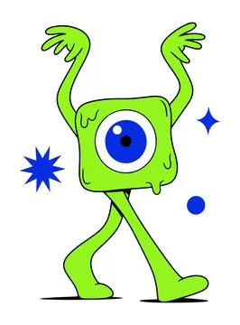Dancing Green Monster with One Eye 库存插图