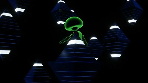 Dancing green robot on a sparkling pyramid. Stock Footage 163777180