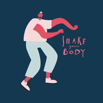 Dancing guy, dynamic movements, funny cartoon character man Vector Stock Illustration