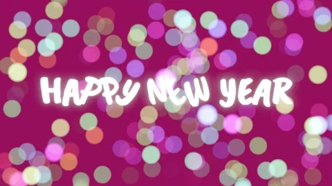 Dancing Happy New Year text animation in front of De-focused colorful bokeh Stock Footage 227914261