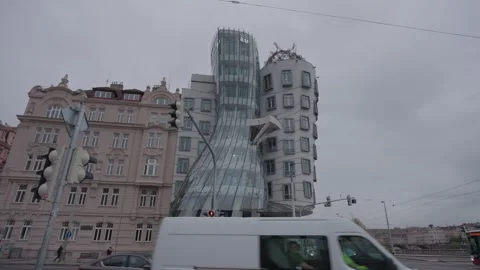 Dancing House Modern Architecture in Central Prague Stock Footage 321109021